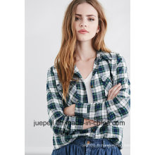 Poches poitrine boutonnées Poignées boutonnées Tartan femme Plaid Shirt